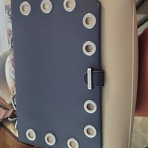 Olivia Miller Nautical Bag crossbody , Beige taupe,Navy blue fold over Flap